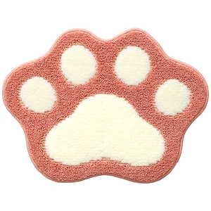 Pink cartoon cat paw bath mat in soft flocking fabric with non-slip backing
