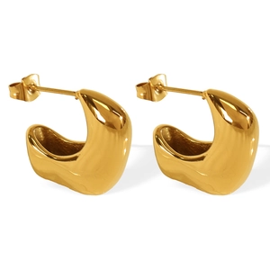 Fashionable 18K gold plated irregular C-shape geometric titanium steel earrings for women