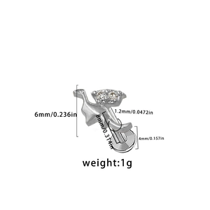 Detailed size chart for bird stud earring showing 6mm and 8mm dimensions and 1g weight