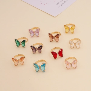 Zircon Butterfly Open Adjustable Ring Copper Base Fashion Forest Style Jewelry For Women
