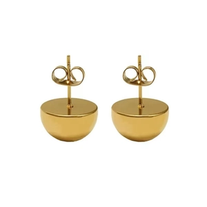 Minimalist polished golden hemisphere stud earrings with smooth mirror finish for women
