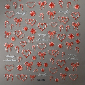 3D embossed Christmas candy nail art stickers with red and white candy cane patterns