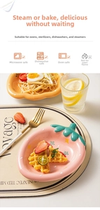 Creative strawberry ceramic plate for dessert and fruit with microwave safe icons