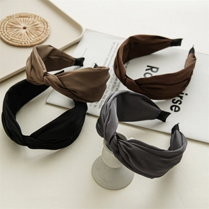 Cross Knot Wide Headband Satin Fabric Solid Color Vintage Style Versatile Hair Hoop For Women Daily Wear