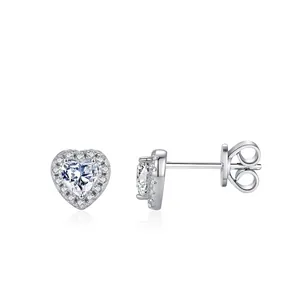 Heart Moissanite Stud Earrings 925 Sterling Silver Earring Post D Color VVS1 Halo Sparkling Jewelry For Women Gift