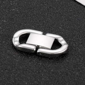 Macro shot of polished silver stainless steel jewelry clasp for DIY necklace making
