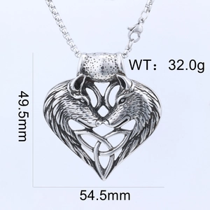 Detailed dimensions of stainless steel double wolf heart pendant with celtic knots