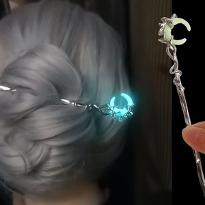 Épingle À Cheveux Croissant De Lune Lumineux Brille Dans Le Noir Alliage Style Métal Liquide Pic Chinois Pour Femmes