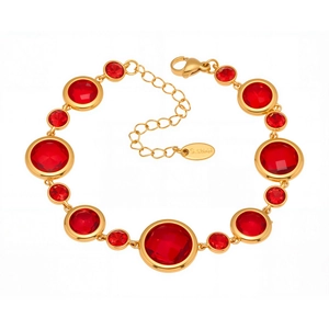 18k gold-plated stainless steel anklet with sparkling sugar-cube cut red Czech crystals