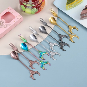 10pcs set of stainless steel bull head design spoons and forks in assorted metallic colors