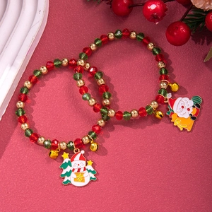 Christmas beaded bracelet set with red and green crystal beads, bells and Santa charms