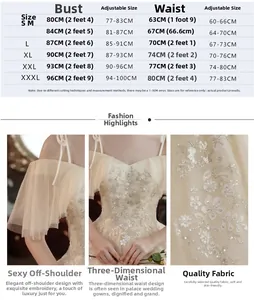 Detaillierte Größentabelle für Champagner Brautkleid mit Angaben zu Brust und Taille