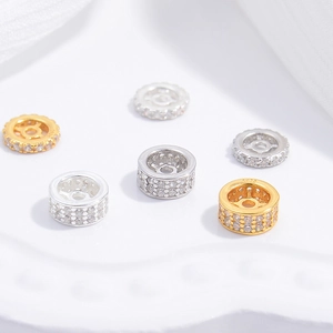 925 Sterling Silver Spacer Beads Zircon Inlaid Round Wheel Jewelry Making DIY Findings