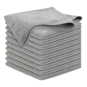 Set of 12 gray microfiber towels for kitchen cleaning and car washing neatly folded