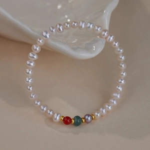 Freshwater Pearl Beaded Bracelet With Agate Natural Stone Alloy Accents New Chinese Style Vintage For Women
