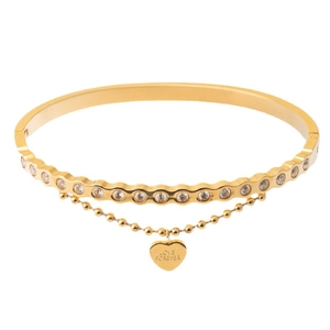 Gold stainless steel heart bracelet with cubic zirconia inlay and forever love engraving