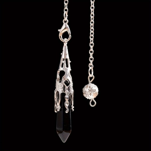 Halsketting met natuurlijke zwarte zeshoekige kristallen hanger en zilveren ketting yoga
