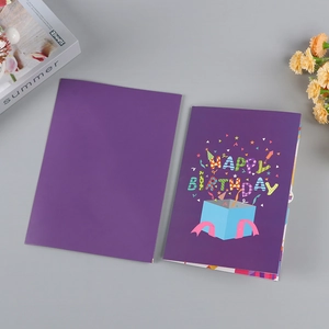 3D Pop-up Purple Happy Birthday Music Card with Creative Paper Carving and Blank Inner Pages