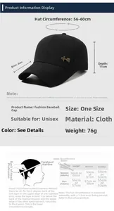 Size chart showing baseball cap dimensions and head circumference measurement guide