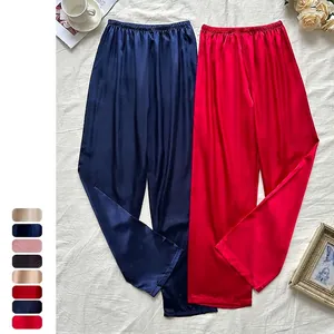 Pantalon De Pyjama En Satin Pour Femmes Taille Haute Élastique Loungewear Aspect Satin Jambe Large Bas De Sommeil Lisse Respirant