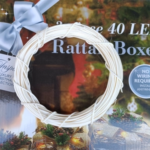 White woven rattan Christmas wreath with 40 LED lights for DIY holiday home decoration