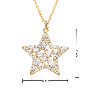 Macro detail of a 23mm pentagram pendant with cubic zirconia and gold plating