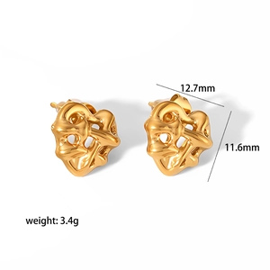 Detailed view of 18K gold plated heart earrings with 12.7mm width and 11.6mm height