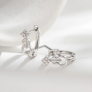 Violin Shape Brass Ear Hoop Inlaid White Zircon Musical Instrument Style Fashion Piercing Jewelry For Women