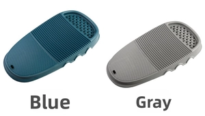 Macro detail of blue and pink silicone scrub boards showing three functional cleaning textures