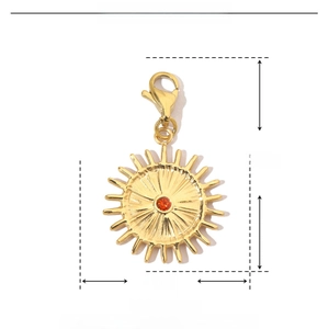 Detailed size parameters for gold sun pendant necklace in stainless steel and rhinestone