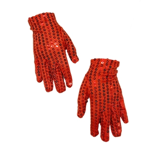Vibrant red sequin performance gloves for kids' stage dance and festive party events