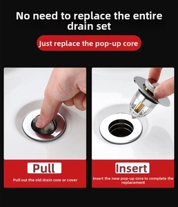 Two-step guide for replacing a basin bounce core sink stopper with a metal pop-up filter