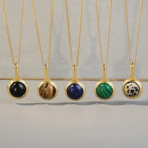 French vintage tiger eye and malachite stone necklaces with luxury gold pendant chain