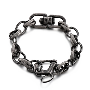 Men Industrial Punk Bracelet 304 Stainless Steel Heavy O-Link Chain Retro Antique Silver Wristband Jewelry