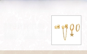Detailed specs of 925 sterling silver star earring set with 18k gold plating details