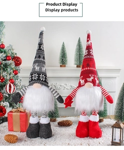 Christmas gnomes with glowing long legs and snowflake knit hats in a festive room setting