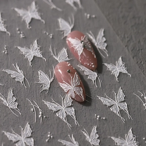 3D Embossed Nail Art Stickers Butterfly Design White Silver Relief Adhesive Decals For DIY Manicure Elegant Decor