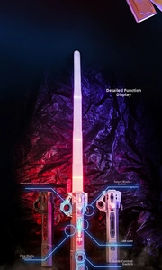 Detail of cyberpunk telescopic lightsaber with built-in fidget spinner and LED buttons