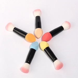 5-piece double-ended makeup brush set with colorful sponge heads and fiber bristles