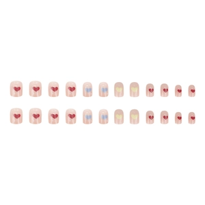 Summer rainbow heart graffiti press-on nails set with 24 pieces of short square oval tips