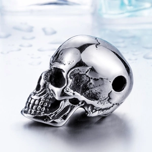 Vintage silver skull pendant in stainless steel with realistic textures for hip hop jewelry
