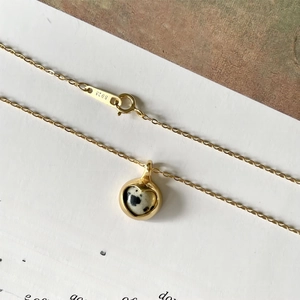925 Sterling Silver Heart Pendant Necklace With Dalmatian Jasper Zebra Stone Minimalist Korean Style For Women