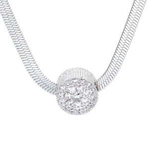 Silver snake chain necklace featuring a brilliant round paved diamond pendant for women