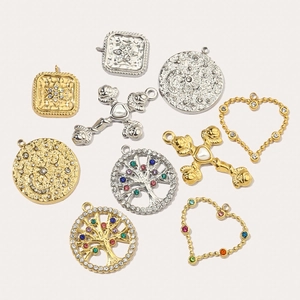 Tree of Life and heart stainless steel charms in gold and silver with rhinestones