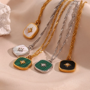 Minimalist square starburst shell necklaces with 18k gold and silver plated finish