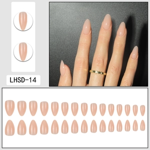 Glossy nude pink short almond press-on nails set with 24-piece full coverage nail tips