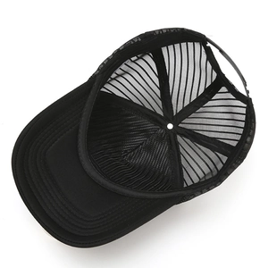 Classic black mesh trucker cap with adjustable strap and breathable back for adults