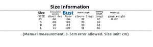 Size chart showing XS to L dimensions for the double-breasted wool-blend coat