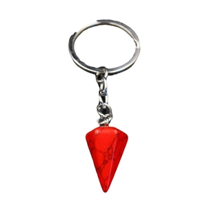 Natural red turquoise hexagonal cone pendulum keychain with silver metal ring and chain