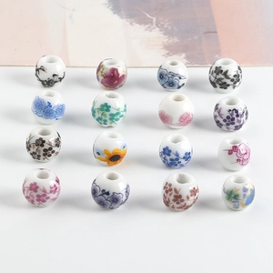 Handcrafted blue and white floral ceramic beads for DIY jewelry making and bracelets